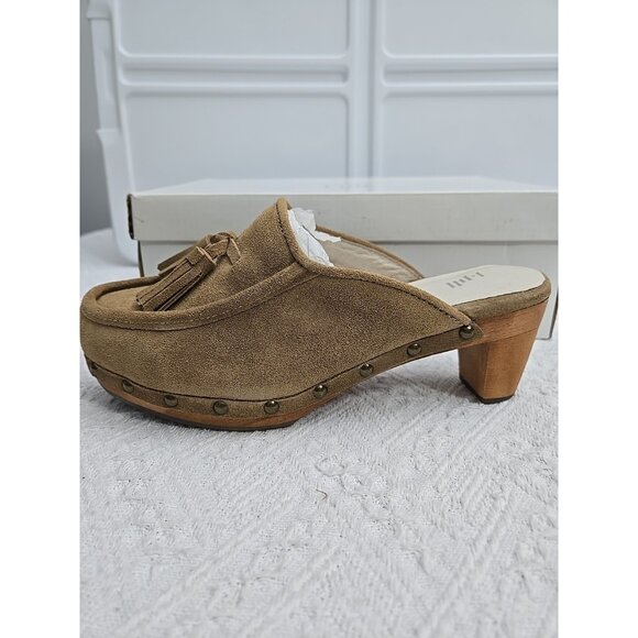 J JILL Womens Sz 7 Tan Suede Tassel Studded Suede Leather Mules NEW - Picture 5 of 12